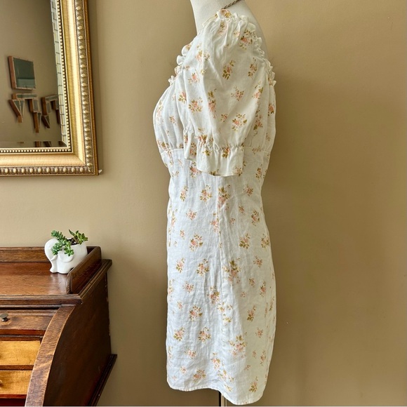 Reformation Robles Linen Dress White Ivory Floral Puff Sleeve Mini Baby Doll 12 - Picture 9 of 16
